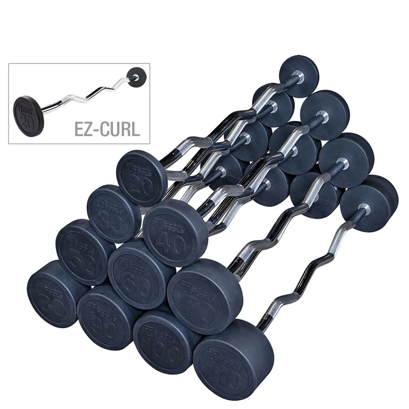 Body-Solid Fixed Weight EZ Curl Barbells, 20-110 Lb Options, Rubber-Coated Steel