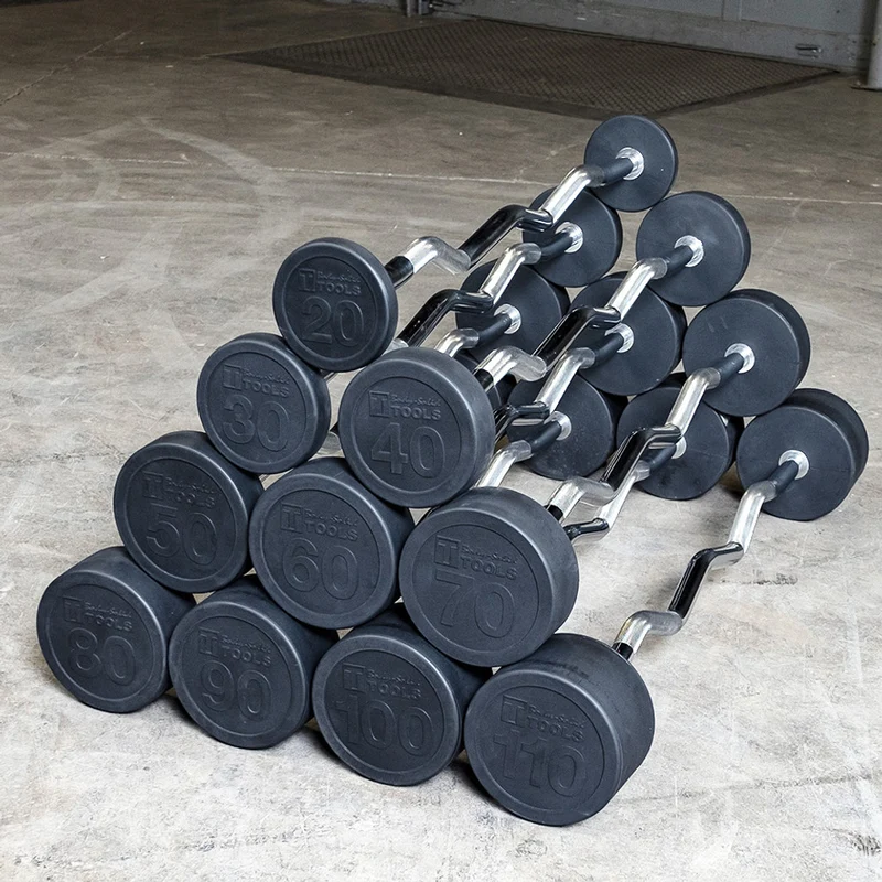 Body-Solid Fixed Weight EZ Curl Barbells, 20-110 Lb Options, Rubber-Coated Steel
