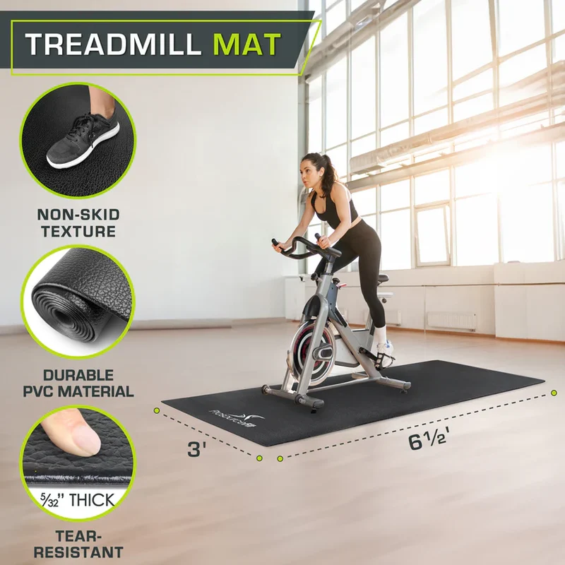 ProsourceFit Treadmill Floor Mat, 4mm Non-Slip PVC Equipment Protector, Black