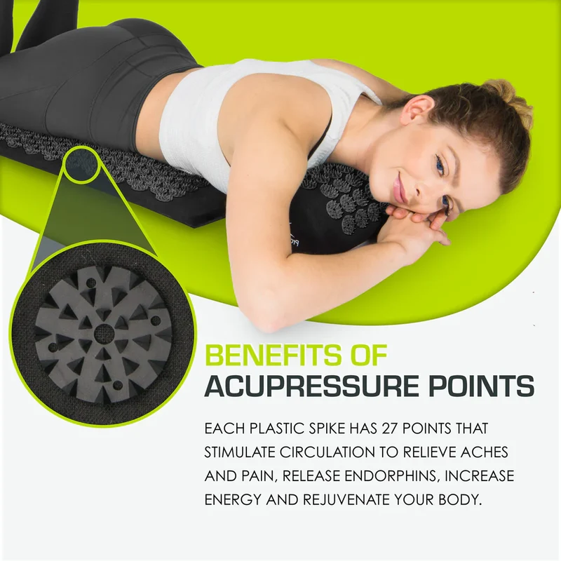 Acupressure Mat Set With Neck Pillow, 6,210 Pressure Points, Cotton And Eco Foam