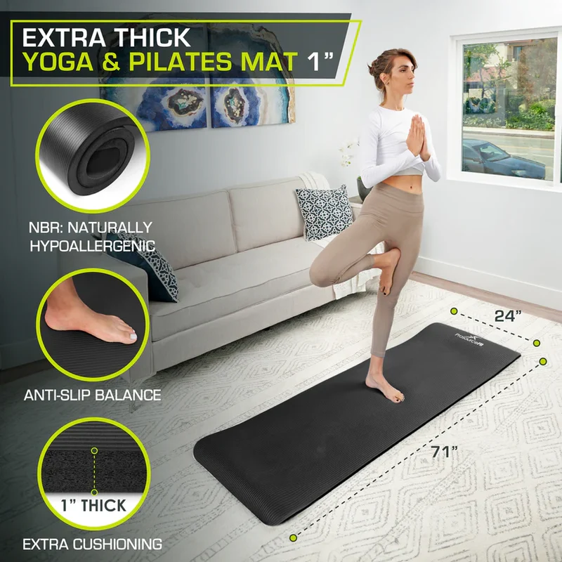 Extra Thick Yoga Mat, 1/2-Inch High-Density Foam Pilates Mat, Non-Slip With Sling