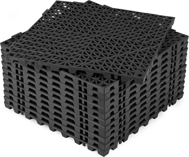 TuffTiles Interlocking Drainage Tiles, 11.8-Inch Non-Slip Anti-Fatigue Floor Mats
