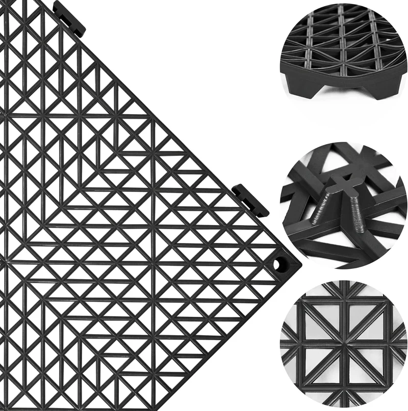 TuffTiles Interlocking Drainage Tiles, 11.8-Inch Non-Slip Anti-Fatigue Floor Mats