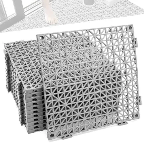 TuffTiles Interlocking Drainage Tiles, 11.8-Inch Non-Slip Anti-Fatigue Floor Mats
