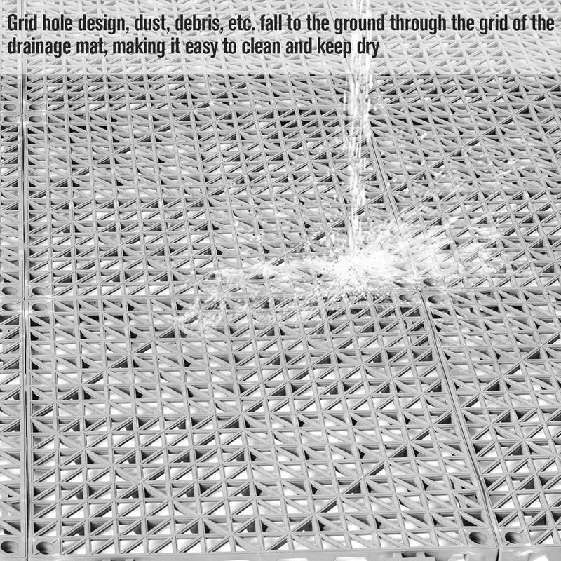 TuffTiles Interlocking Drainage Tiles, 11.8-Inch Non-Slip Anti-Fatigue Floor Mats