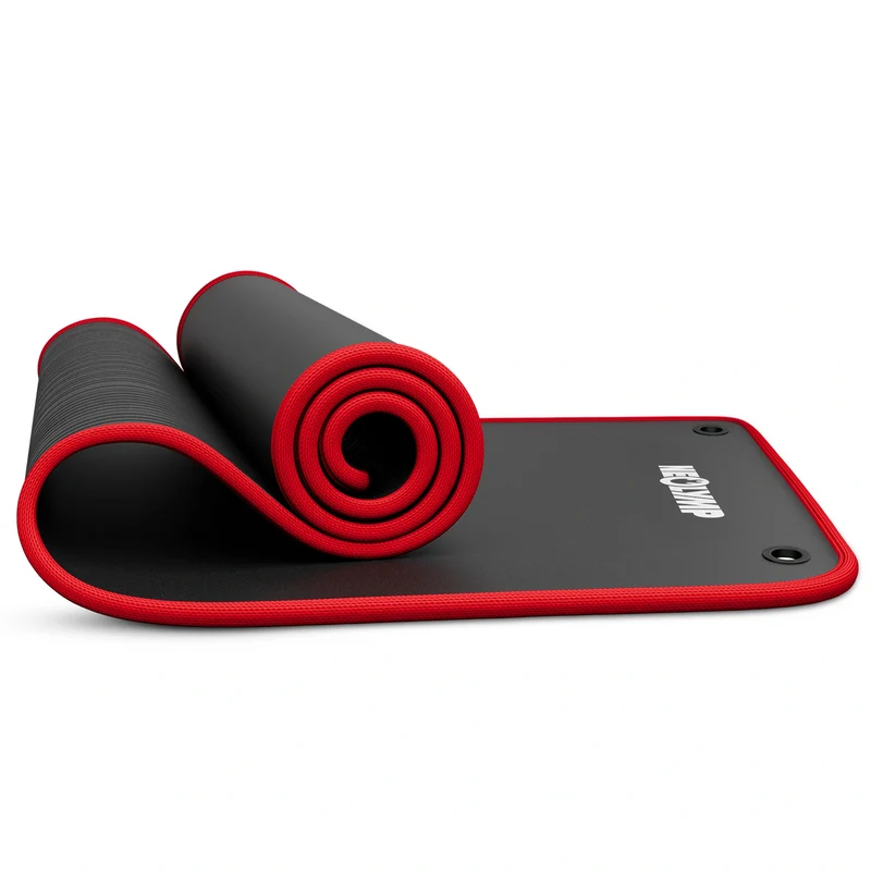 Fitnessmatte mit Ösen - extra dick und rutschfest – Schwarz / Rot (80 cm) / 1 Matte | B-Ware