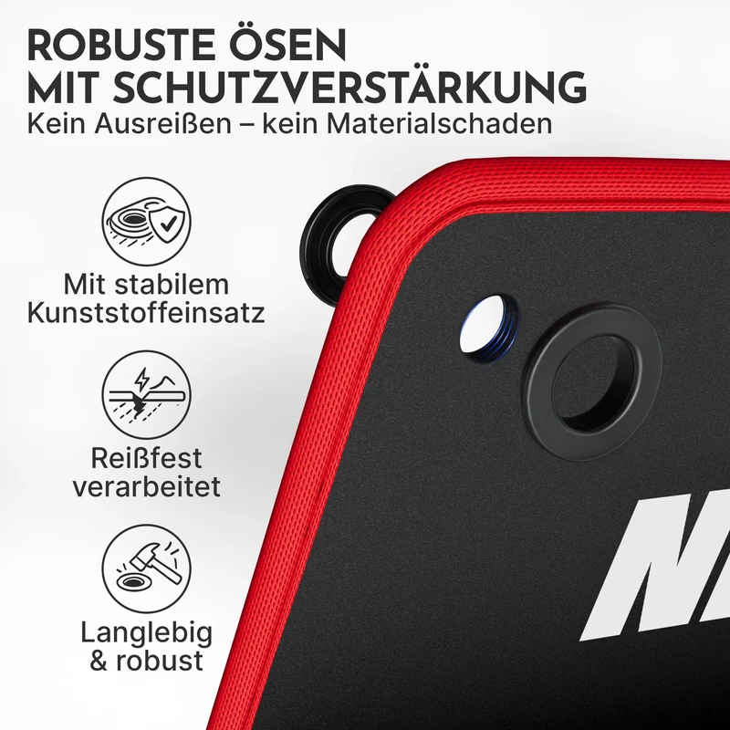 Fitnessmatte mit Ösen - extra dick und rutschfest – Schwarz / Rot (80 cm) / 1 Matte | B-Ware