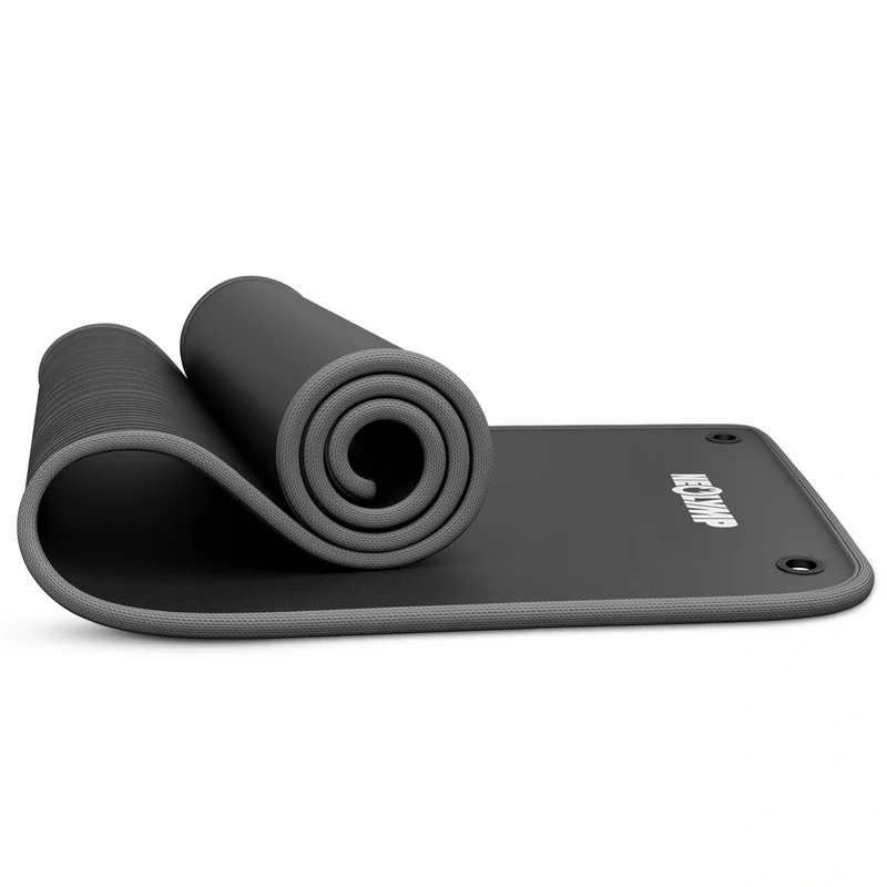 Fitnessmatte mit Ösen - extra dick und rutschfest – Schwarz / Grau (61 cm) / 1 Matte | B-Ware