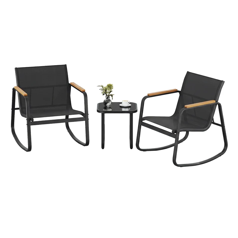 Gartenmöbel-Set 2 Schaukelstühle mit Tisch