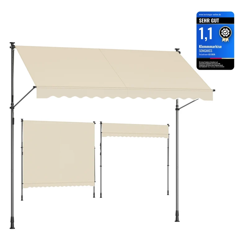 Klemmmarkise mit Handkurbel für Sonnenschutz