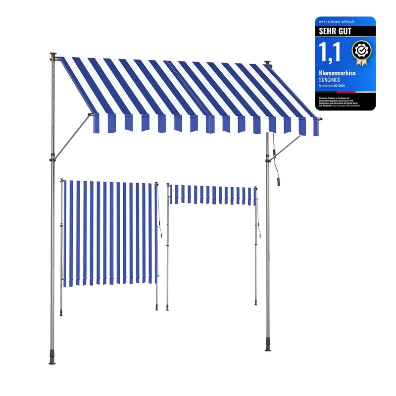 Klemmmarkise mit Handkurbel für Sonnenschutz