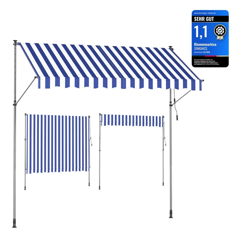Klemmmarkise mit Handkurbel für Sonnenschutz