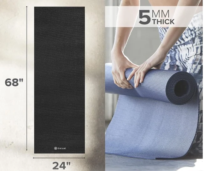 GAIAM Classic 5mm Yoga Mat, Textured Non-Slip Surface, Lightweight PVC Pilates Mat
