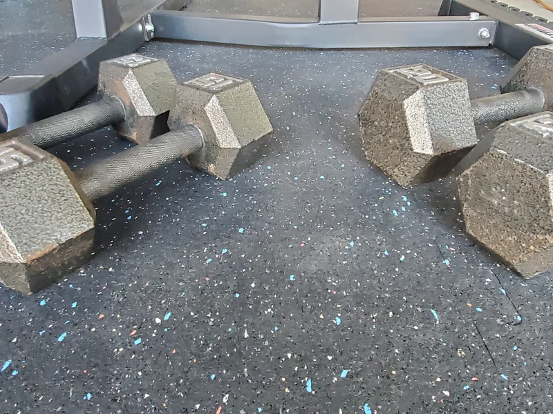 Interlocking Rubber Gym Tiles - Confetti Black, Recycled Rubber, Shock-Absorbing, Made In USA