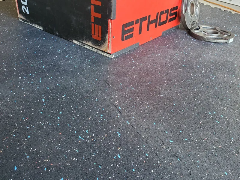 Interlocking Rubber Gym Tiles - Confetti Black, Recycled Rubber, Shock-Absorbing, Made In USA