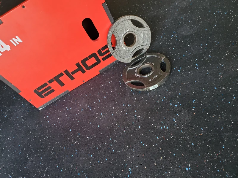 Interlocking Rubber Gym Tiles - Confetti Black, Recycled Rubber, Shock-Absorbing, Made In USA