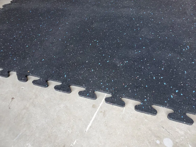 Interlocking Rubber Gym Tiles - Confetti Black, Recycled Rubber, Shock-Absorbing, Made In USA