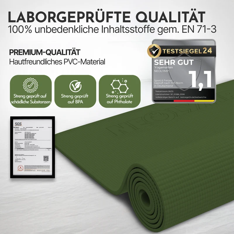 Premium Yogamatte – ideal für Yoga, Pilates & Gymnastik – Olivgrün | B-Ware