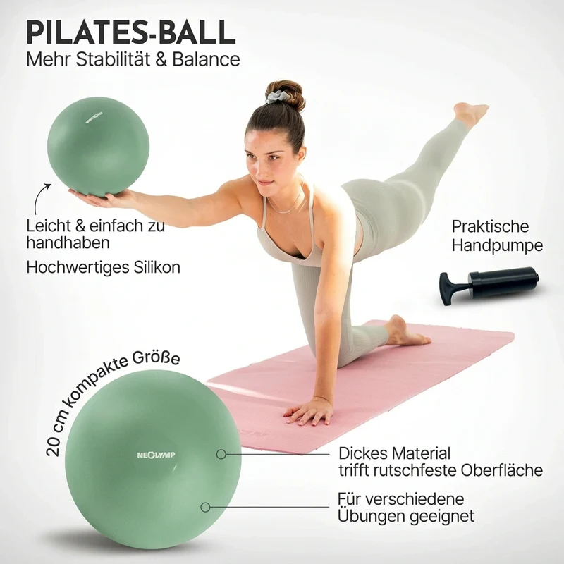 Pilatesball 20 cm - aus Silikon, inkl. Ballpumpe – Matcha | B-Ware