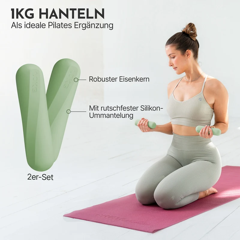 Pilateshanteln 2er Set aus hochwertigem Silikon, Matcha / 1 kg | B-Ware