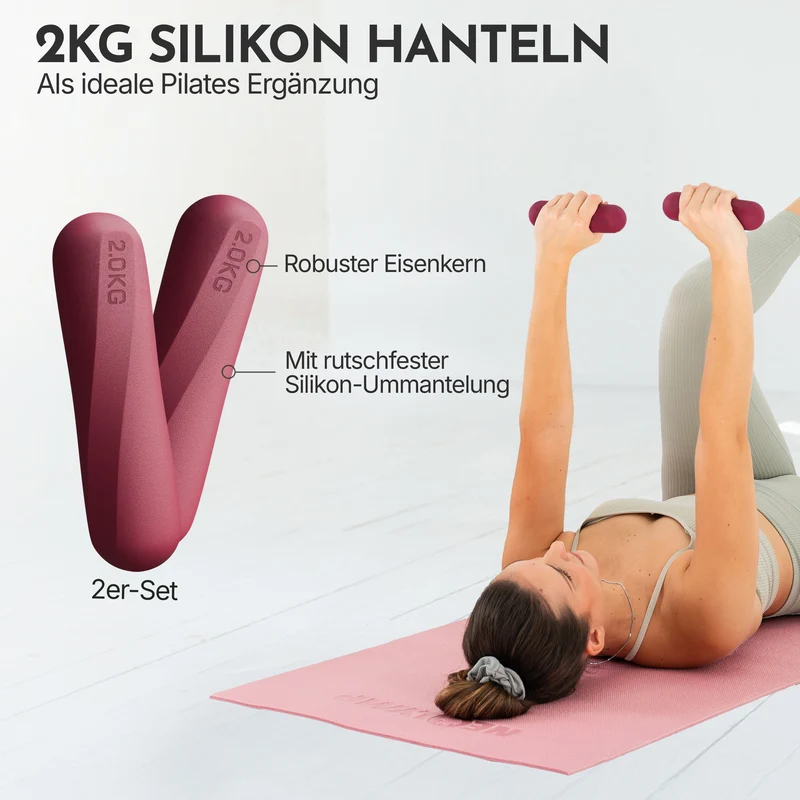 Pilateshanteln 2er Set aus hochwertigem Silikon, – Berry / 2 kg | B-Ware