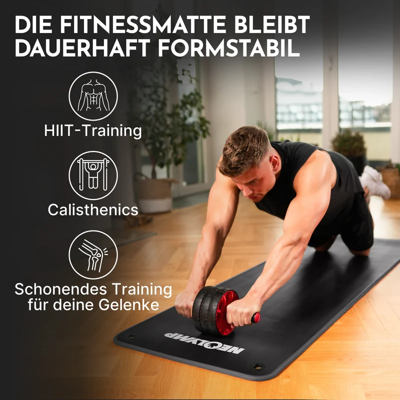 Fitnessmatte - extra dick und rutschfest – Schwarz / Extra breit (80 cm) (B‑Ware)