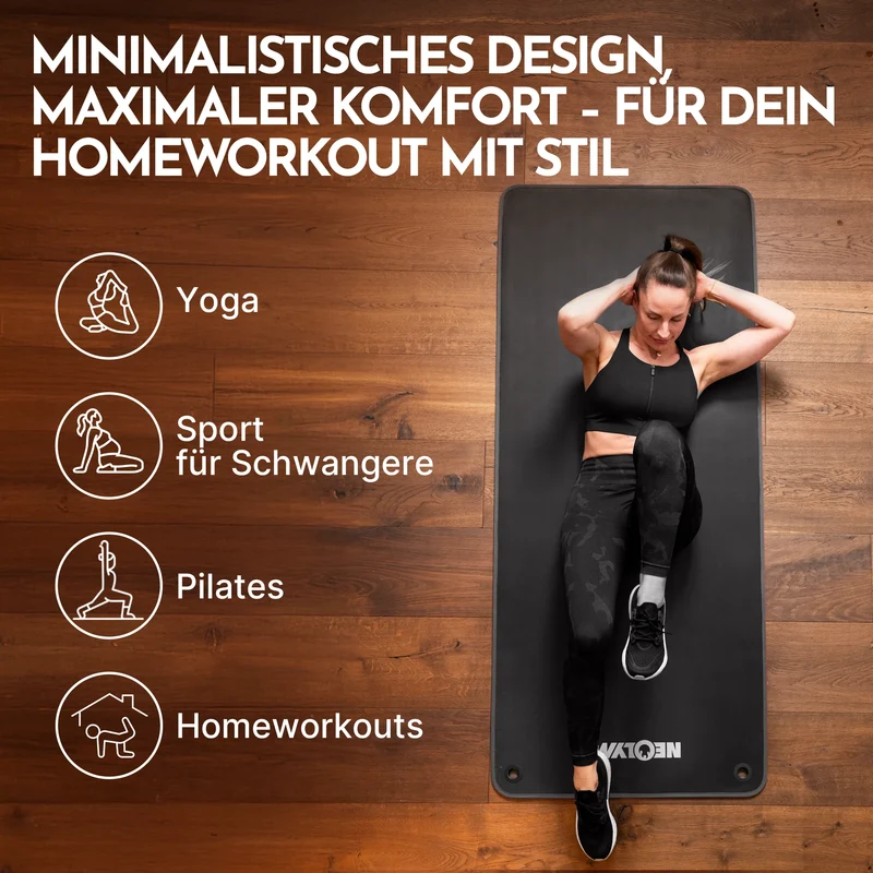 Fitnessmatte - extra dick und rutschfest – Schwarz / Extra breit (80 cm) (B‑Ware)