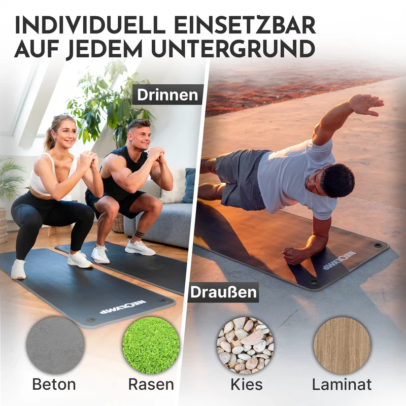 Fitnessmatte - extra dick und rutschfest – Schwarz / Extra breit (80 cm) (B‑Ware)