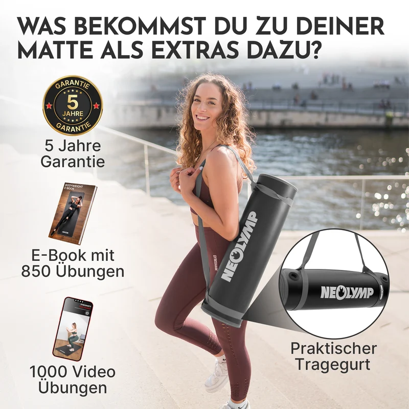 Fitnessmatte - extra dick und rutschfest – Schwarz / Extra breit (80 cm) (B‑Ware)
