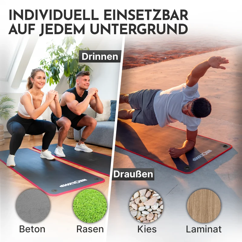 Fitnessmatte mit Ösen - extra dick und rutschfest