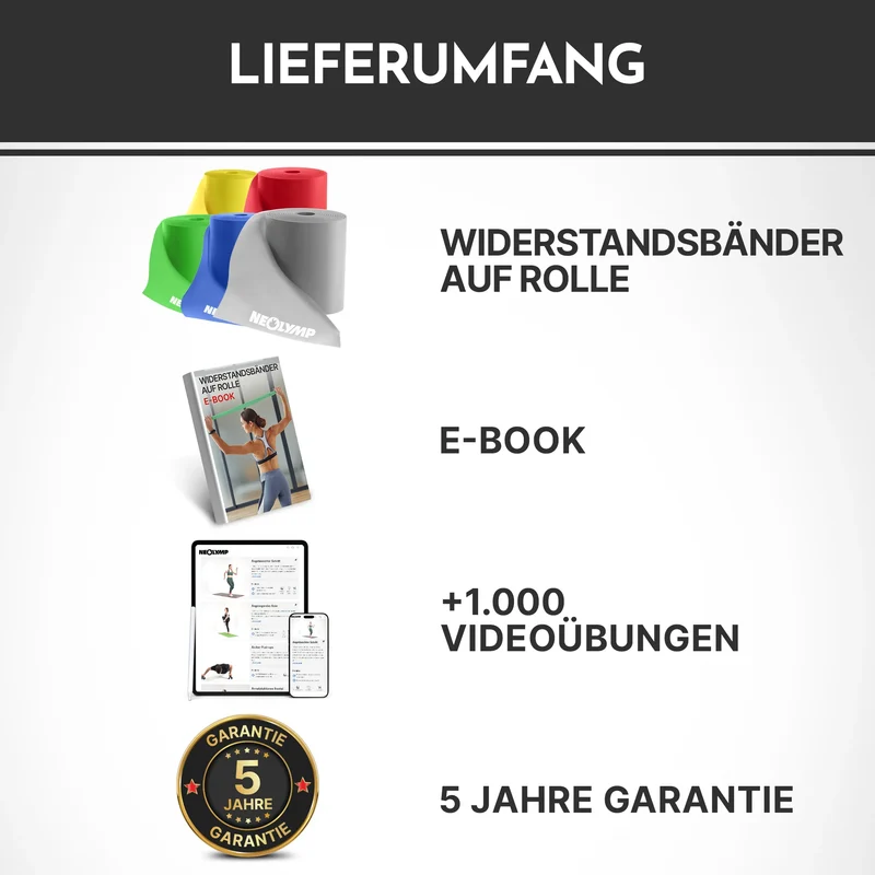 Elastisches Widerstandsband auf Rolle TPE verschiedene Längen – Extra leicht (Gelb) / 23 Meter (B‑Ware)
