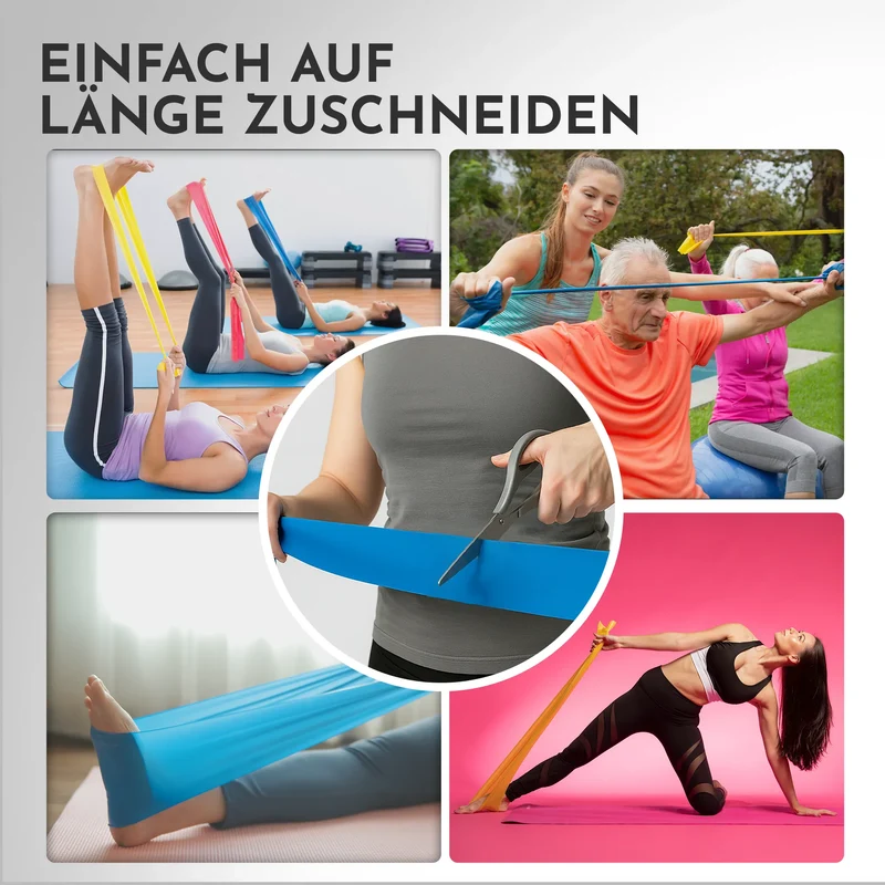 Elastisches Widerstandsband auf Rolle TPE verschiedene Längen – Extra leicht (Gelb) / 23 Meter (B‑Ware)