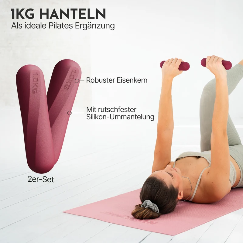 Pilateshanteln 2er Set aus hochwertigem Silikon, 1-2 kg