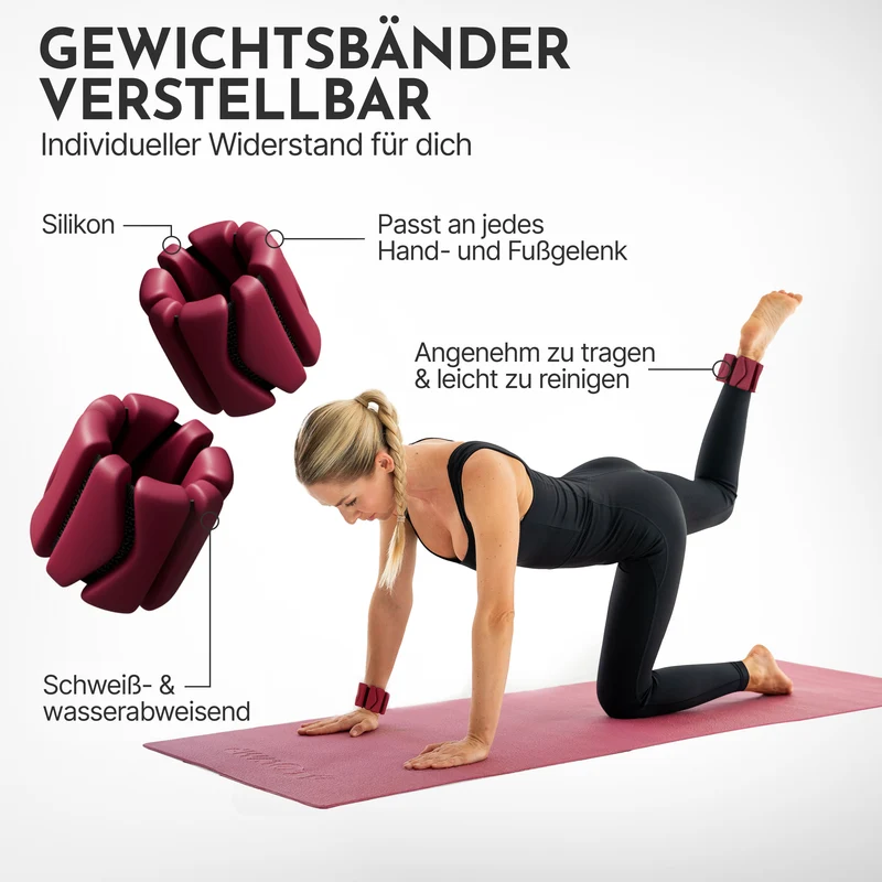 Pilates Gewichtsbänder 2er Set - Gewichtsmanschetten aus Silikon