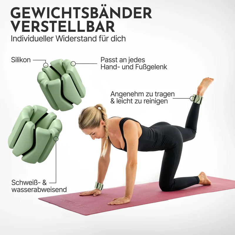 Pilates Gewichtsbänder 2er Set - Gewichtsmanschetten aus Silikon