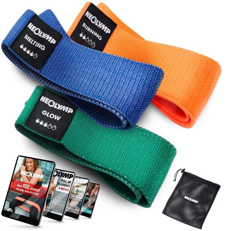 Fitnessbänder kurz aus Stoff – 3er Set (B‑Ware)