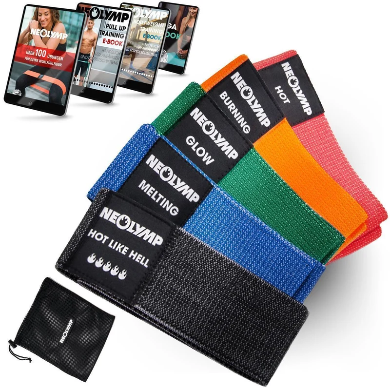Fitnessbänder kurz aus Stoff – 5er Set (B‑Ware)
