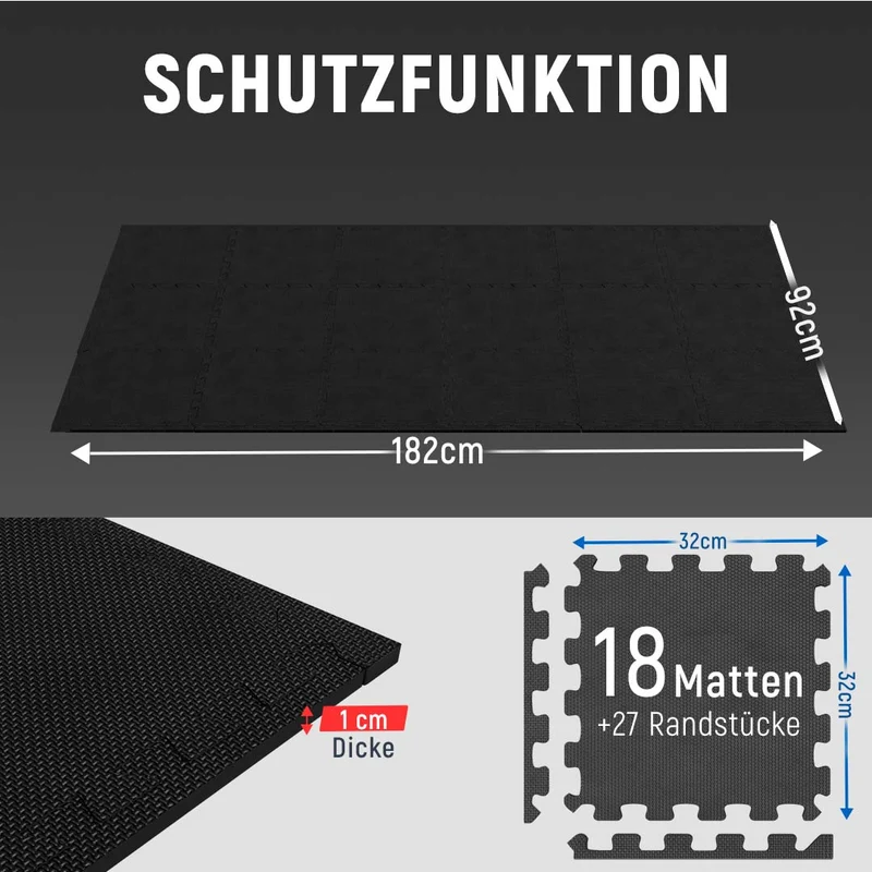 Puzzlematten aus Schaumstoff (Sportsboden, Fitnessunterlage) (Schwarz)