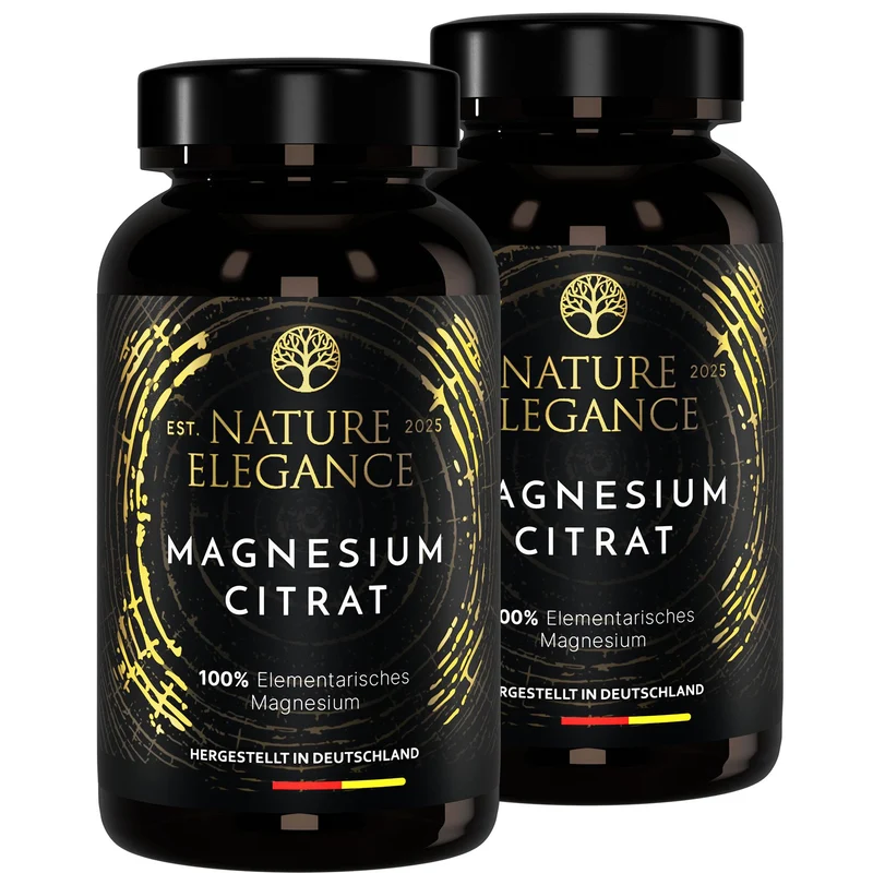 Nature Elegance - Magnesiumcitrat - vegane Kapseln 360mg pro Dosis – 2er Pack (360 Stück) (B‑Ware)