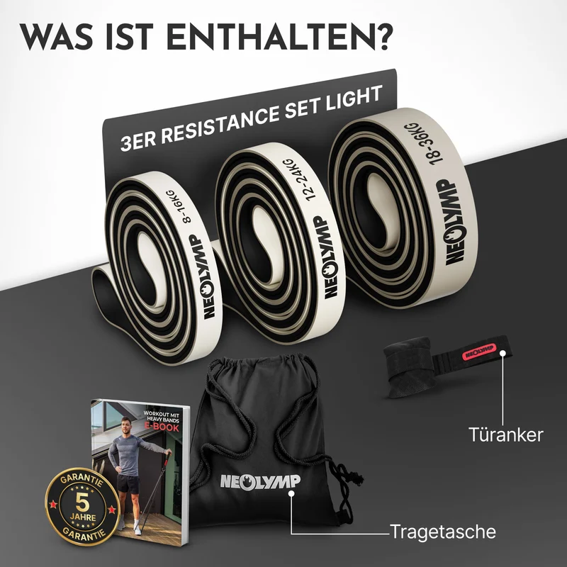 Heavy Resistance Bands aus Latex grau – 3er Set Light (B‑Ware)