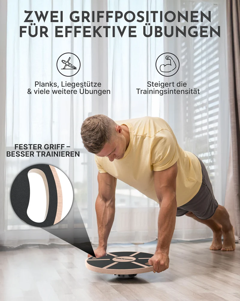 Balance-Board aus Echtholz - mit Griffen – (B‑Ware)