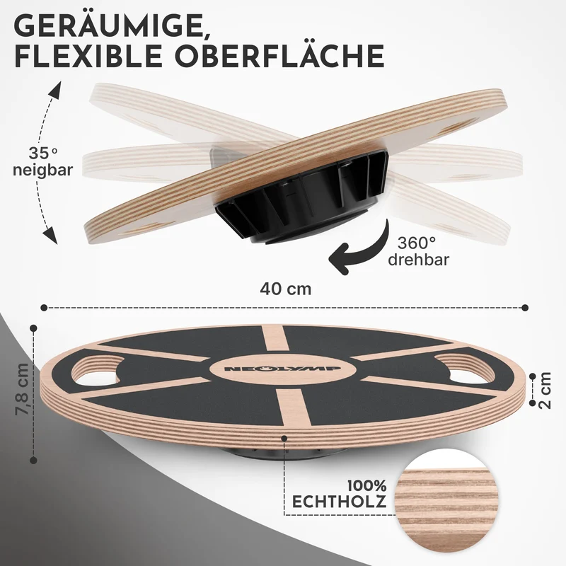 Balance-Board aus Echtholz - mit Griffen – (B‑Ware)