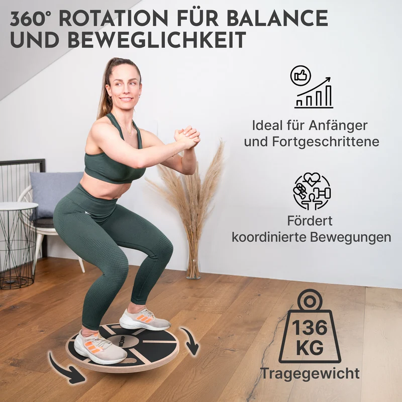 Balance-Board aus Echtholz - mit Griffen – (B‑Ware)