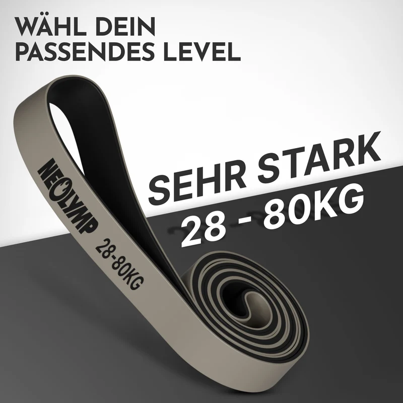 Heavy Resistance Bands aus Latex grau – Stärke: sehr stark (28-80 kg) | B‑Ware