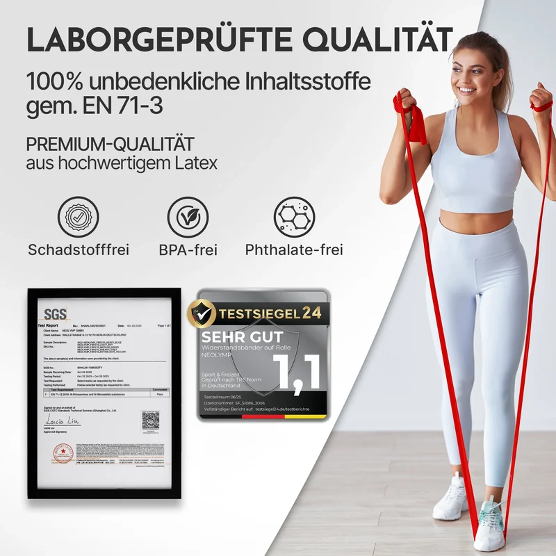 Elastisches Widerstandsband auf Rolle TPE verschiedene Längen – Extra leicht (Gelb) / 23 Meter (B‑Ware)