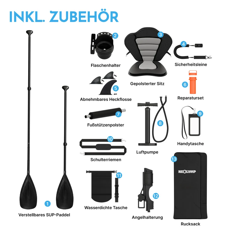 Stand-Up Paddle Board (SUP) + 13-teiliges Komplettset