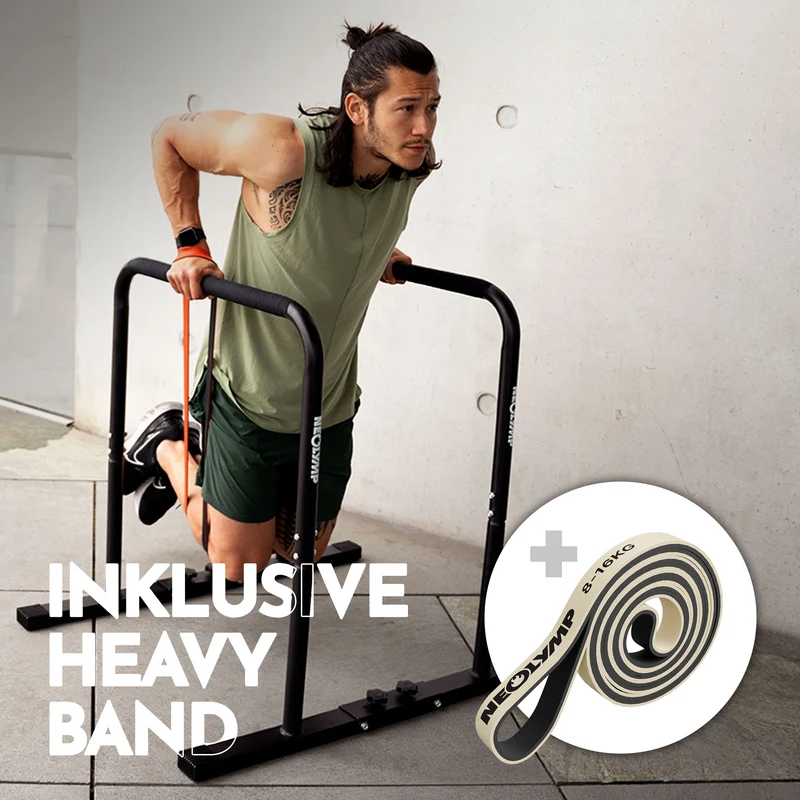 Premium Dip Barren pulverbeschichtet + Resistance-Band und Grip Tape