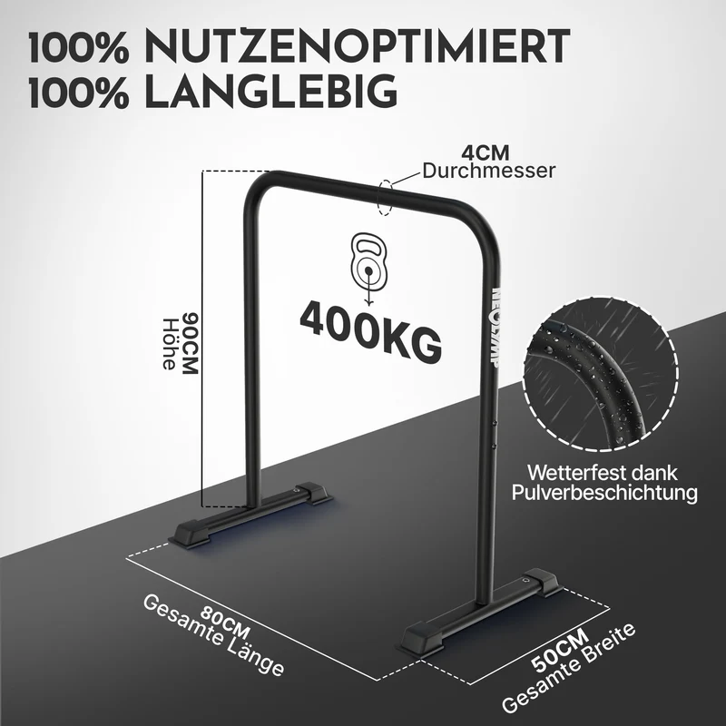 Premium Dip Barren pulverbeschichtet + Resistance-Band und Grip Tape