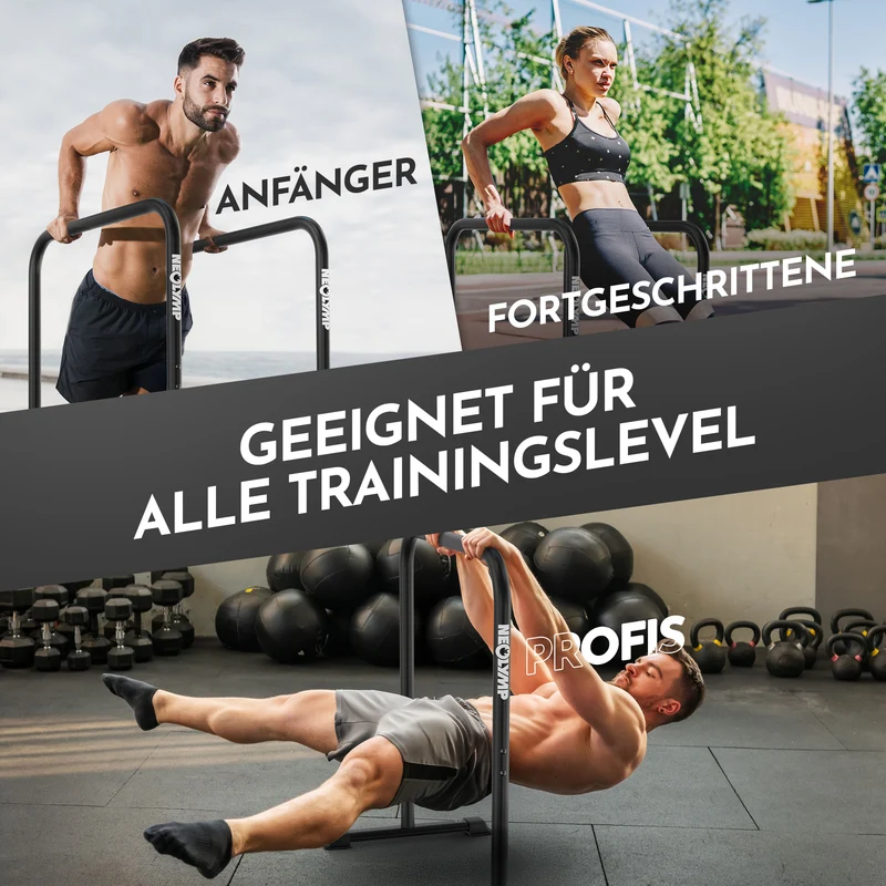 Premium Dip Barren pulverbeschichtet + Resistance-Band und Grip Tape