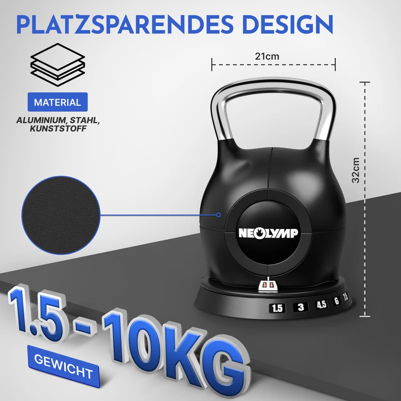 Kettlebell mit verstellbarem Gewicht (7 in 1) - bis 10 kg oder 20 kg